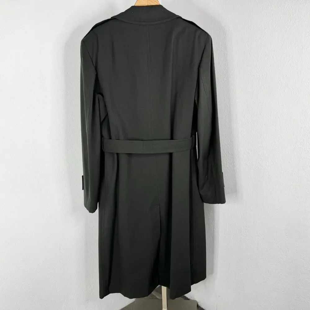 Vintage Military Wool Overcoat Gaberdine Belted Trench Removeable Liner 36L